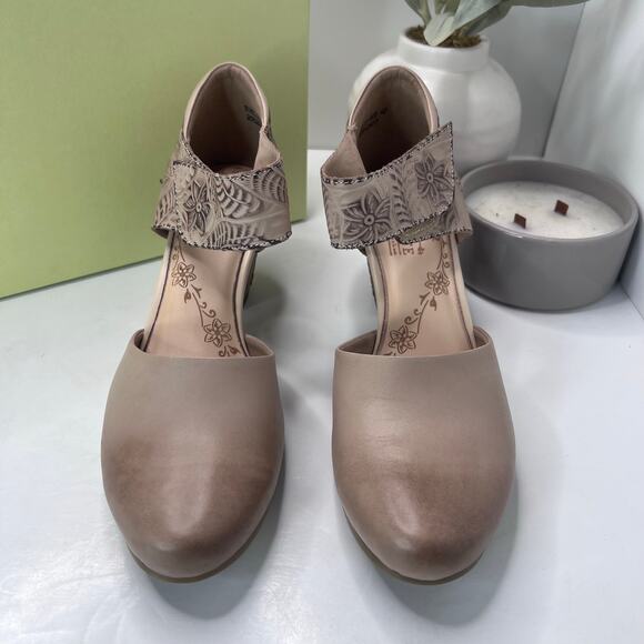 L`Artiste Spring Step Toolie-B Heel Floral Leather Beige Women 42/10.5-11 NWB - Picture 5 of 11
